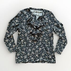 VTG Ralph Lauren Romantic Top Womens XL Lace Blk Floral Ruffle Whimsygoth